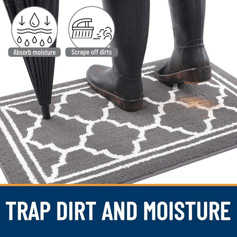 Buganda Indoor Door Mat, Dirt-Resistant and Absorbent Doormat, Anti-Slip, Low Profile Floor Mats for Inside Entryway, Front, and Back Door Entrance (32x20 Inches, Grey) - Image 2